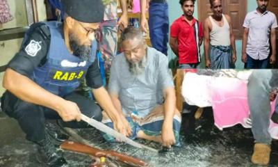 সিলেটে পাথর ব্যবসায়ীর বাড়িতে মিলল অস্ত্র-মদ, আটক ৪