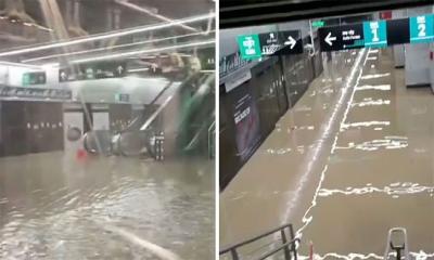 ভারী বৃষ্টিতে ডুবে গেছে মেট্রো স্টেশন