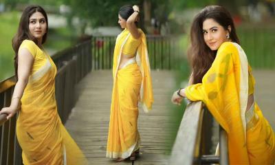 হলুদ শাড়িতে ভক্তদের মনে ঝড় তুললেন স্পর্শিয়া