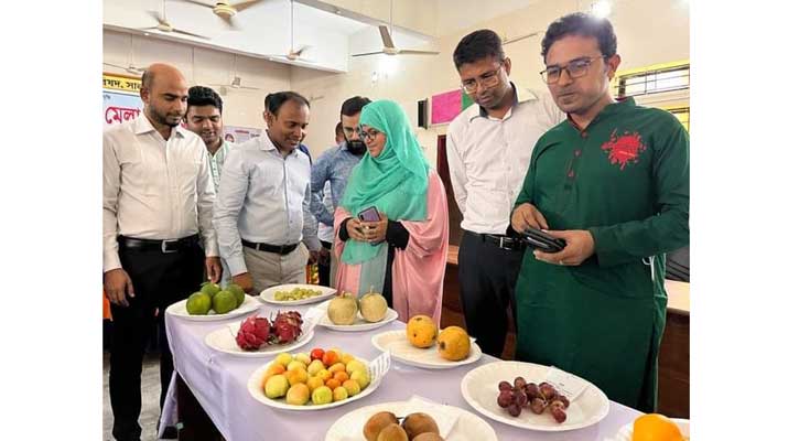 বাহারি ফলের পসরা নিয়ে ফল মেলা