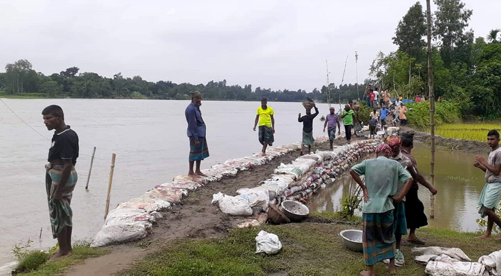 ফসল বাঁচাতে স্বেচ্ছাশ্রমে বাঁধ