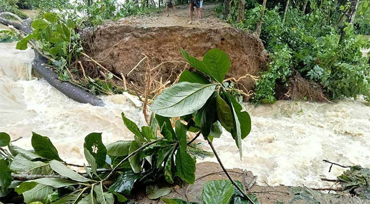 মুহুরী নদীর বেড়িবাঁধ ভেঙে বিস্তীর্ণ এলাকা প্লাবিত