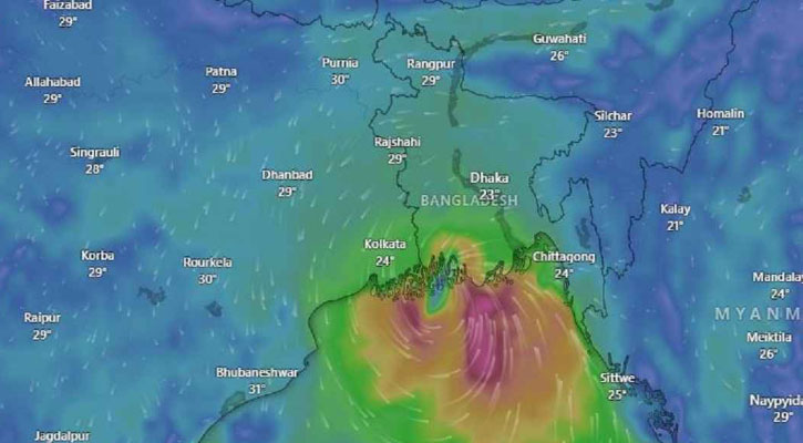 ঘূর্ণিঝড় ‘মিধিলি’র অগ্রভাগ মোংলা-পায়রা অতিক্রম করছে